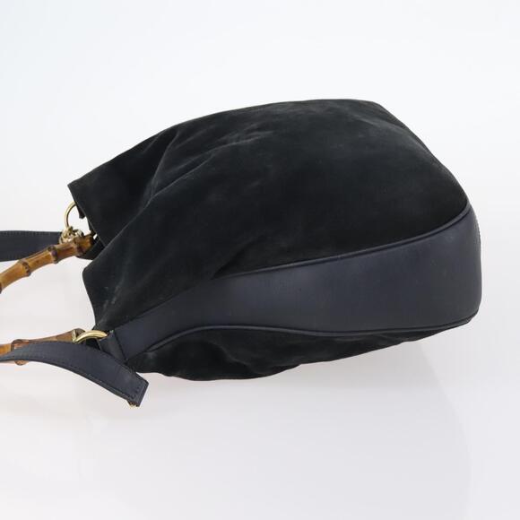 GUCCI Bamboo Shoulder Bag Suede 2way Black Gold 001 1781 1577 Auth 141499 - Picture 4 of 16